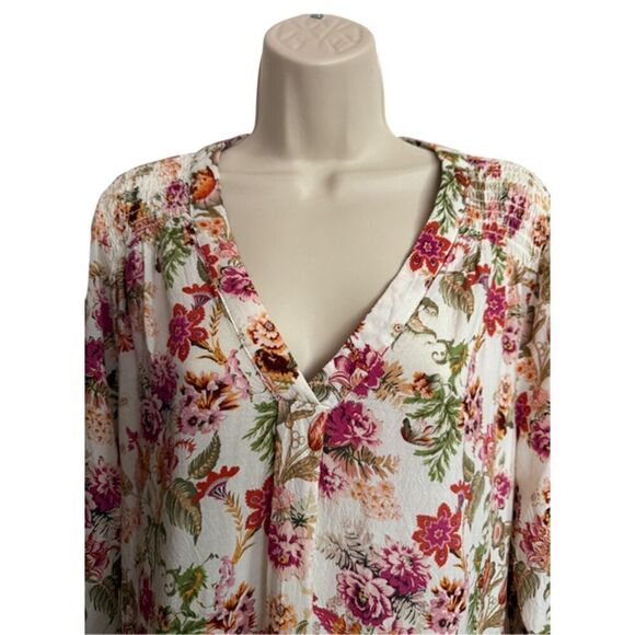 Cynthia Rowley Floral 3/4 Sleeve V-Neck Top Size XL - Picture 2 of 10